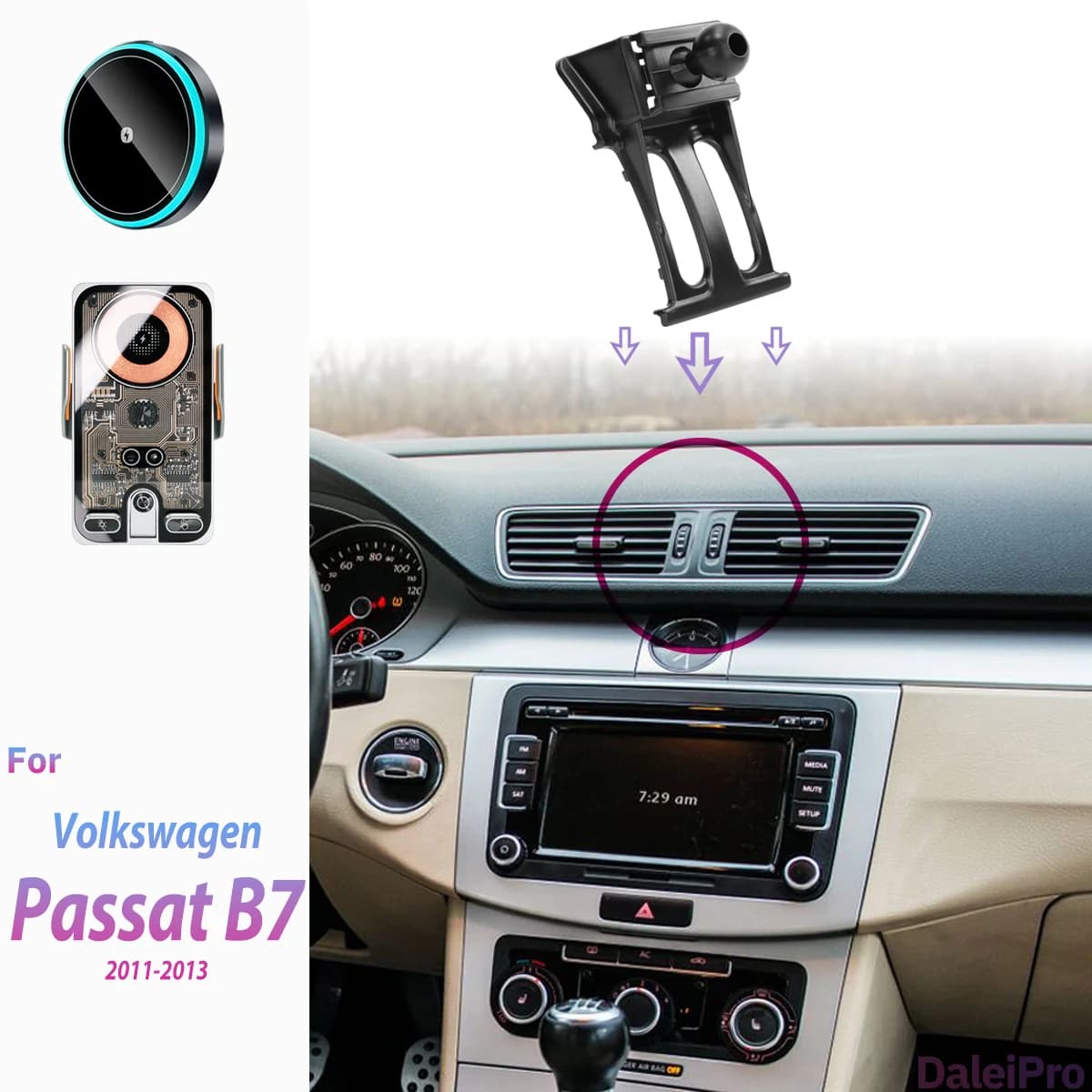 For Volkswagen Passat B7 Alltrack 2011-2013 Car Phone Holder Wireless Charger Phone Auto-Clamping Strong Magnetic Holder Base