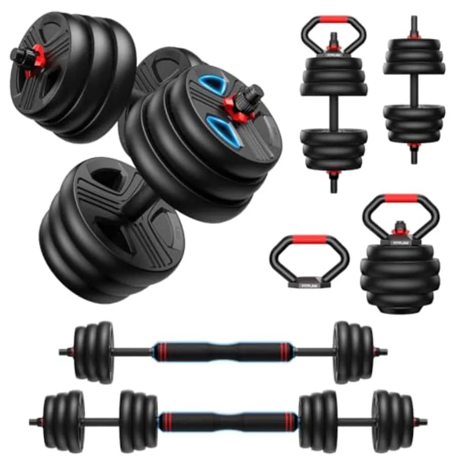 Set di manubri regolabili 20/35/45/55/70/90 libbre, set di pesi liberi con dado migliorato, set di pesi 5 in 1 utilizzabile come Kettlebell e bilanciere in PU
