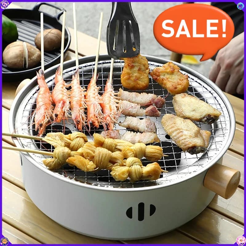 2026 Stainless Steel Split Barbecue Grill Korean Style Barbecue Charcoal Stove with Non-stick Rack for Outdoor Camping Portable
