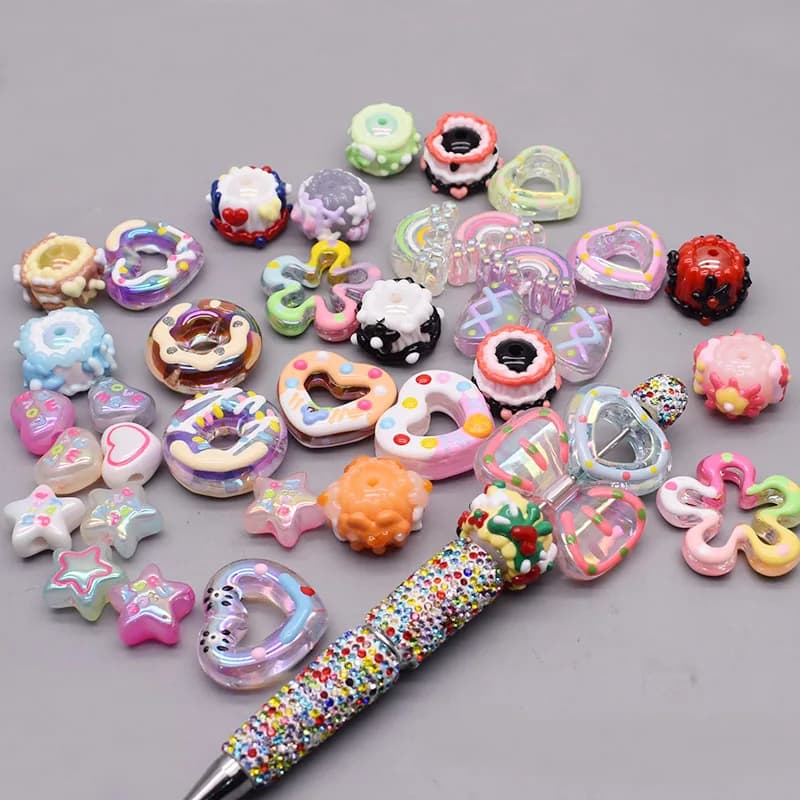 4/10pcs/bag Acrylic Beads Heart Star Flower Beads Color Painting Loose Spacer Beads for Jewelry Making DIY Phone Chain Bead Pen
