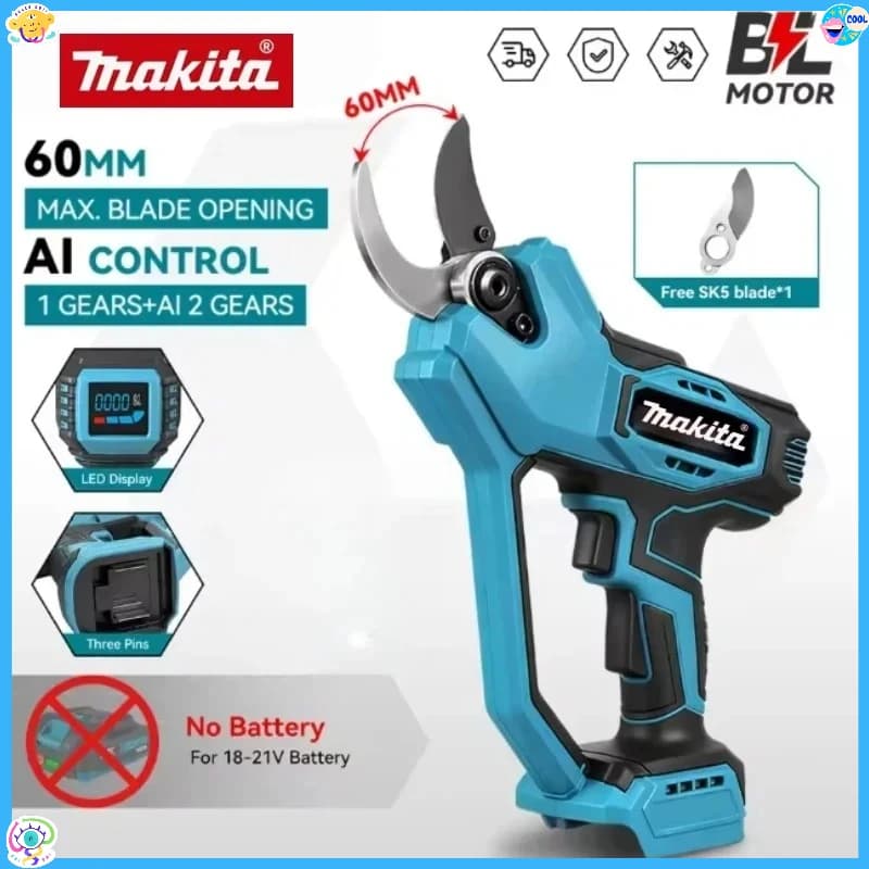 Electric Power Scissors Makita 18V Brushless, 2 Speed, Wireless, for Trees and Bonsai, Compatible with Makita Batteries
