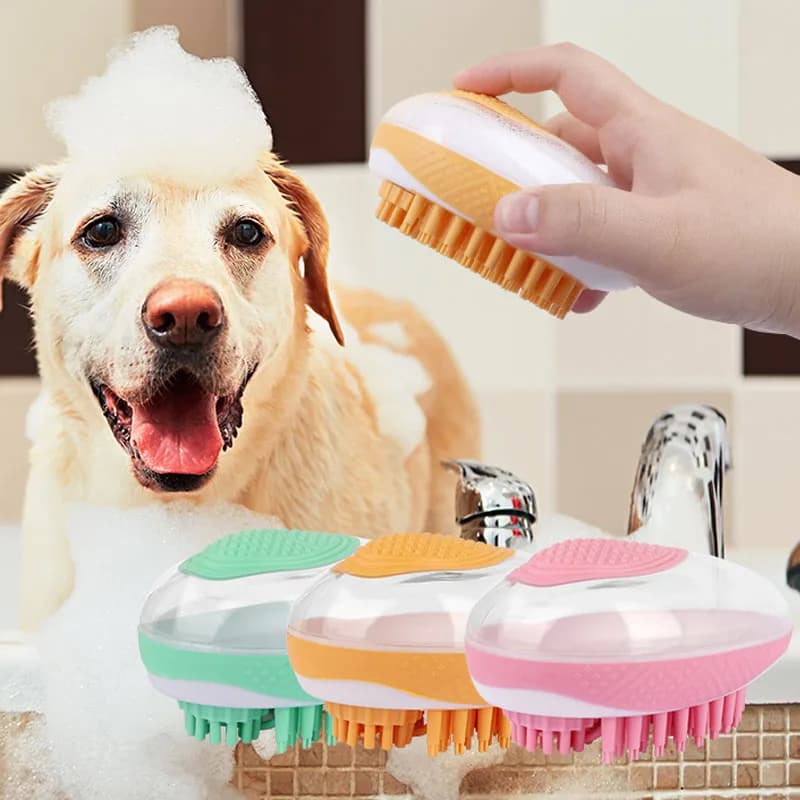 Spazzola per bagno e massaggio 2 in 1 per animali domestici, pettine massaggiante lenitivo in silicone per cani e gatti, spazzola portatile silenziosa per la doccia