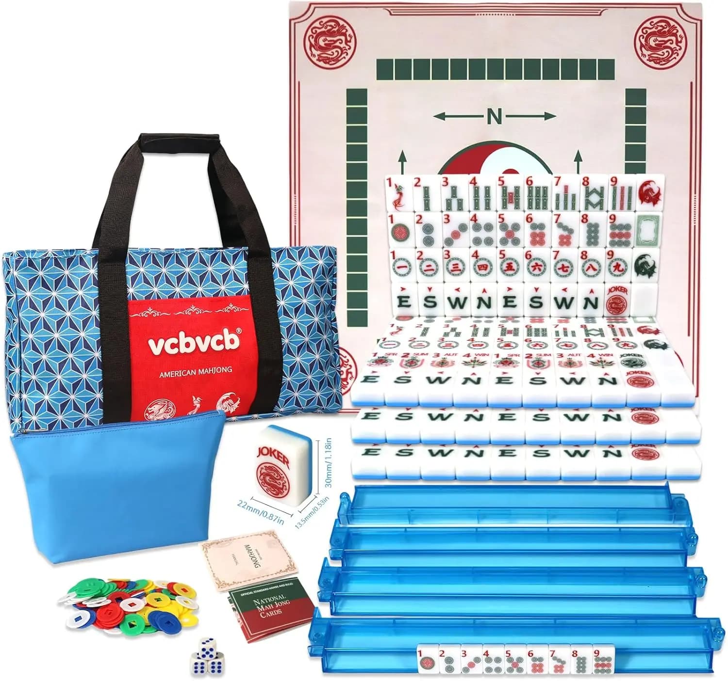 Set Mahjong Americano Vintage da 160 Pezzi | Piastrelle di Lusso Blu per Rivestimenti