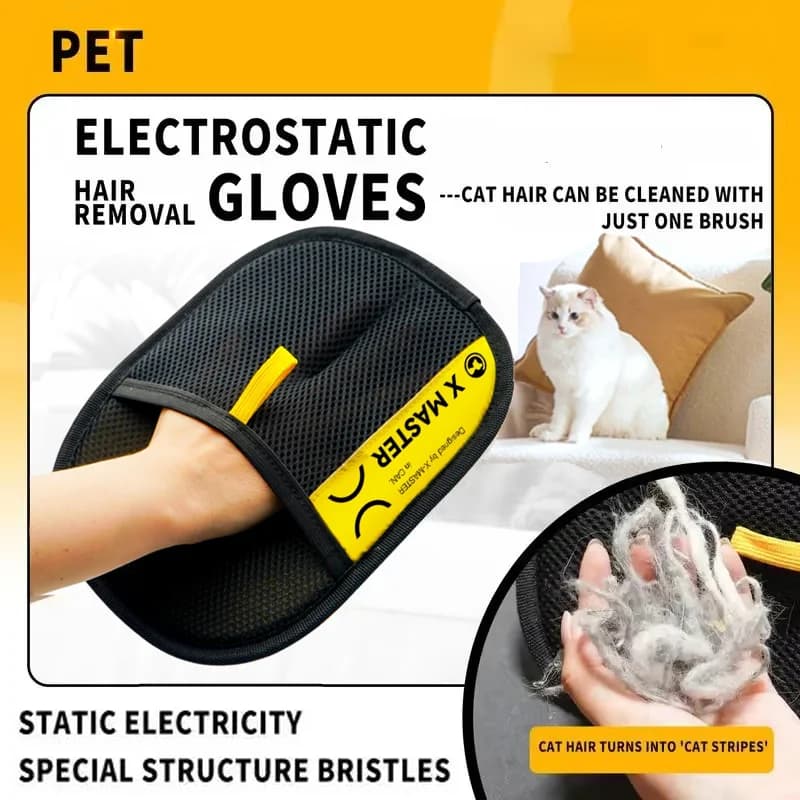 Guanti per rimuovere peli di animali domestici elettrostatici per cani gatti, guanto da toelettatura lavabile riutilizzabile con spazzola a rullo per pelucchi 2 in 1 - Sicuro non-T