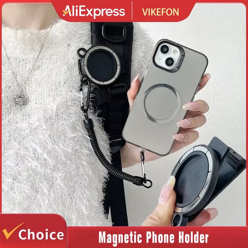 Magnetic Phone Holder Clamp Hands-free Backpack/belt with Elastic Rope Portable Cell Phone Stand For Magsafe iPhone 16 15 14 13