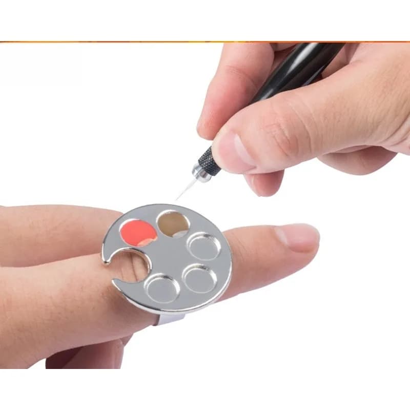 Palette per miscelazione per nail art, strumento per miscelazione a forma di anello in acciaio inossidabile, specificamente utilizzato per la miscelazione dei colori, scatola per acquerelli