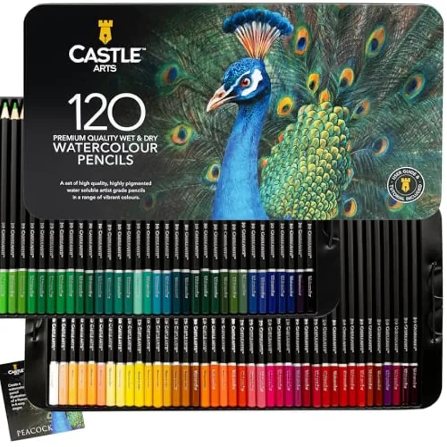 Watercolor Pencils Set 120 Vibrant Pigments for Blending, Drawing and Painting Adults and Professionals Presented in Tin Case