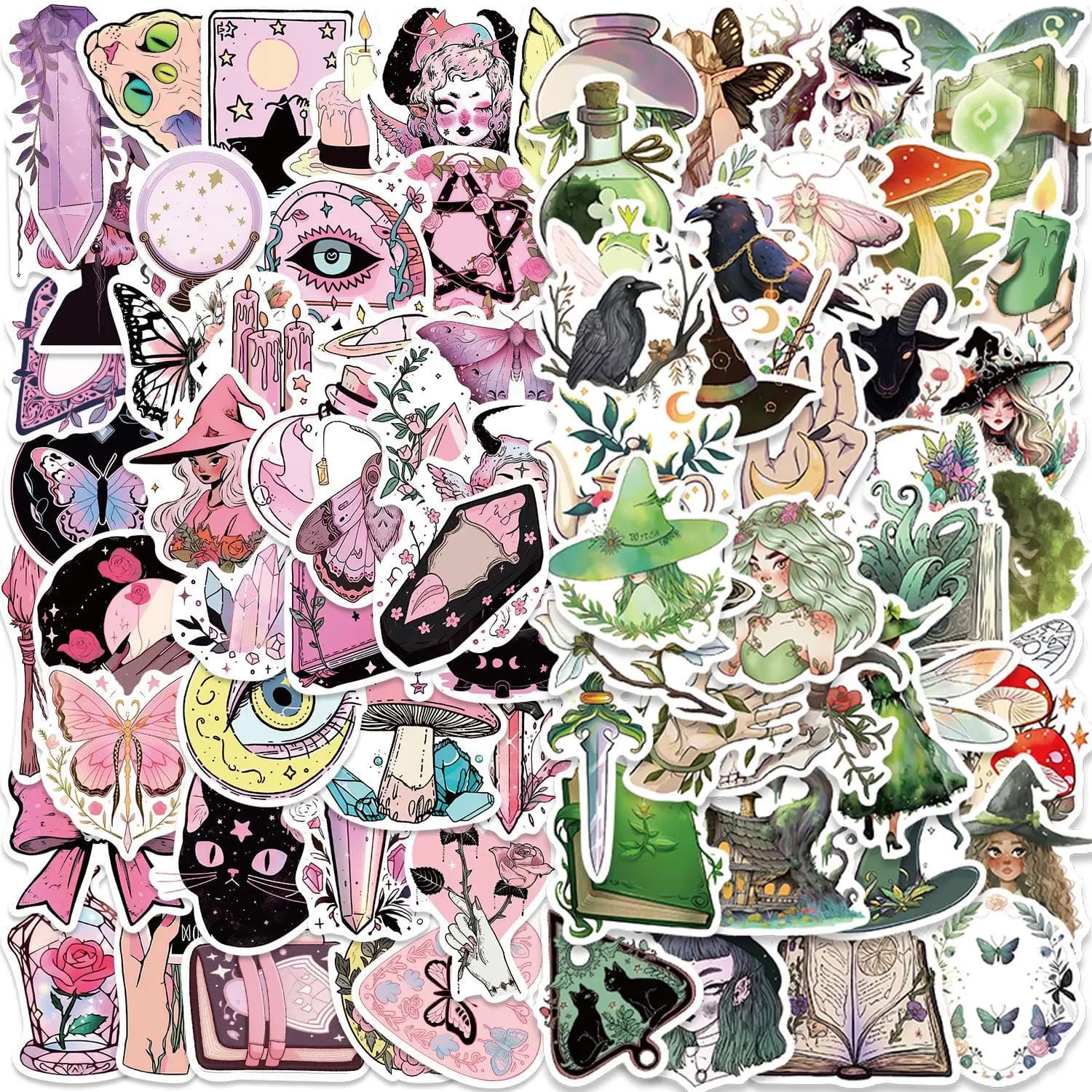 100 pezzi rosa e verde cartone animato strega graffiti adesivi decorativi chitarra notebook bagagli adesivi di cancelleria impermeabili fai da te