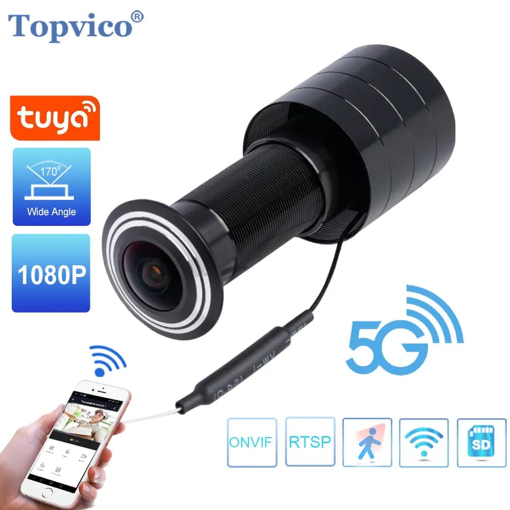 Topvico 5G 2.4G Tuya Video Spioncino Wifi Telecamera Mini Rilevazione di Movimento Spioncino Video Eye ONVIF RTSP Sicurezza Domestica Registrazione Automatica