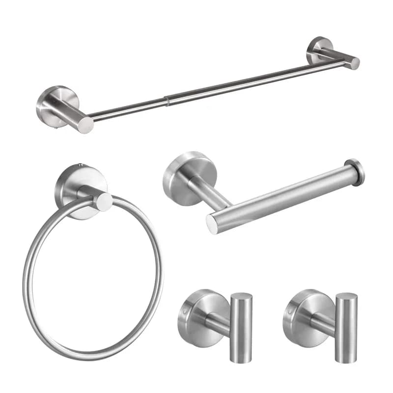 5 Pcs/Set Bathroom Hardware Stainless Steel Bathroom Accessories Wall Mounted Towel Bar Towel Ring Toilet Paper Roll Holder Set