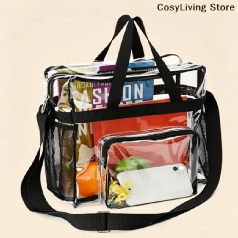 [CL]Large Capacity PVC Transparent Bag Portable Washing Bag Clear Tote Multi Pocket Handbag[CL]