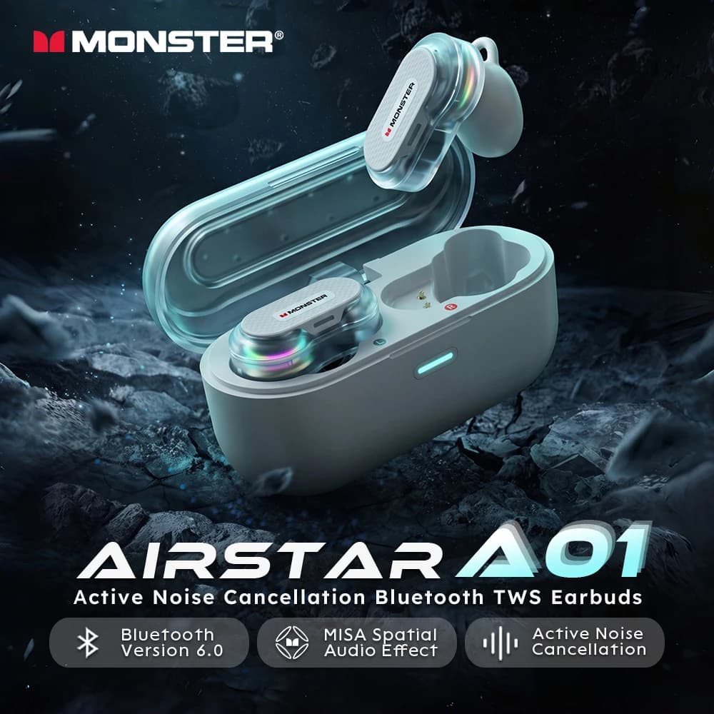 Monster AirStar A01 Bluetooth 6.0 ANC Earbuds Spatial Audio TWS Wireless Earphone Adaptive Active Noise Cancellation Headphone