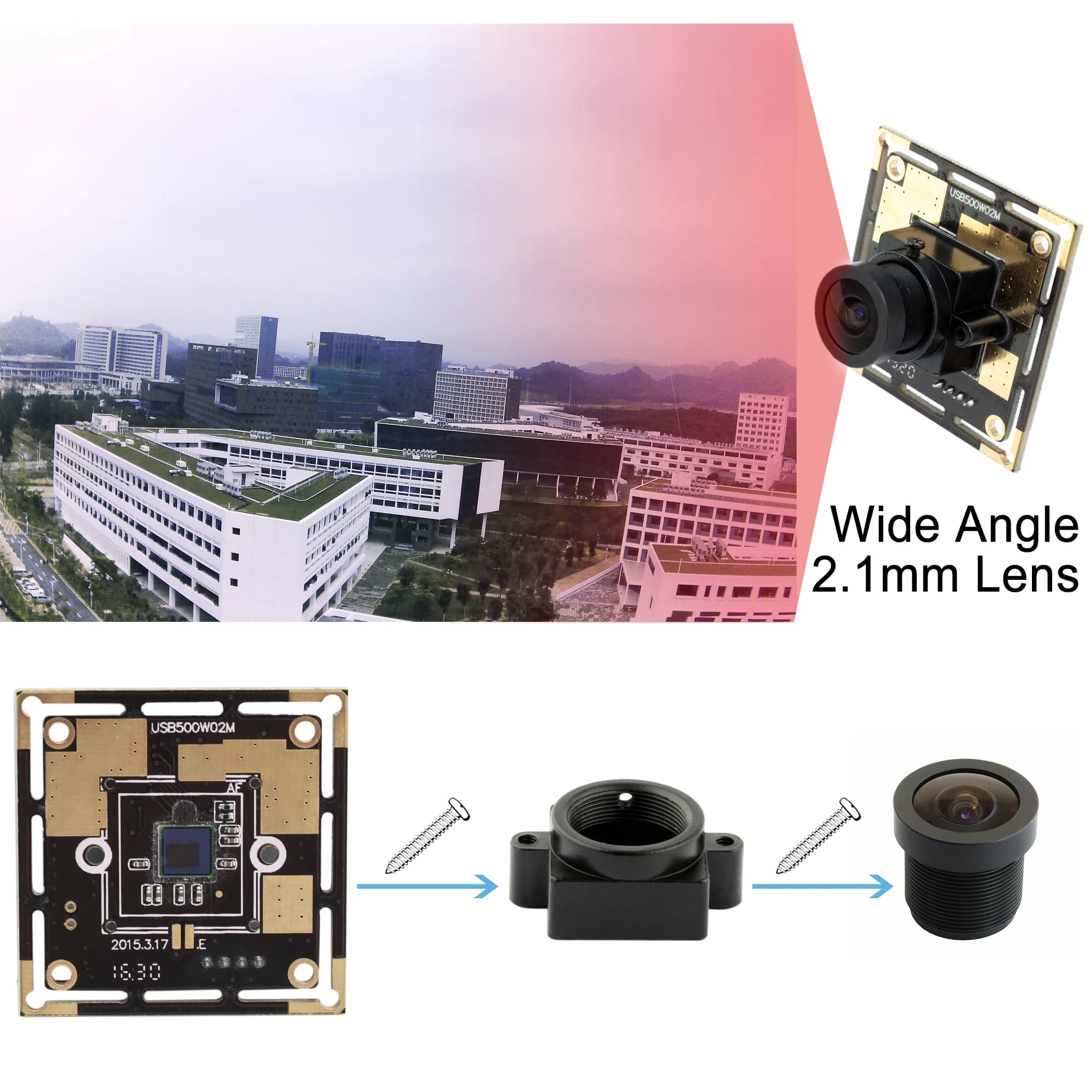 Webcam HD ELP Grandangolare 5MP con Lente 2.1mm, Modulo Fotocamera USB CMOS OV5640 Plug & Play per Linux, Windows e Android OS