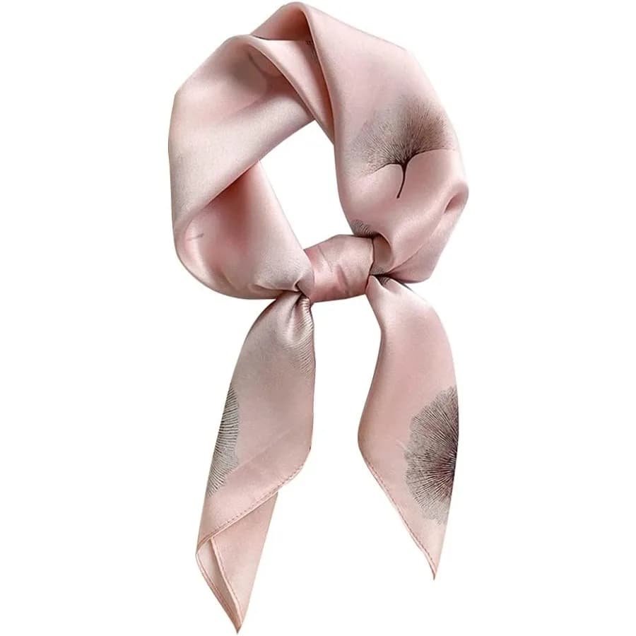 100% Pure Mulberry Silk Scarf 26"'x26(in) Square Scarf Head Scarf Neck scarf Headscarf for Women with Gift Packed, Pink Ginkgo Leaves