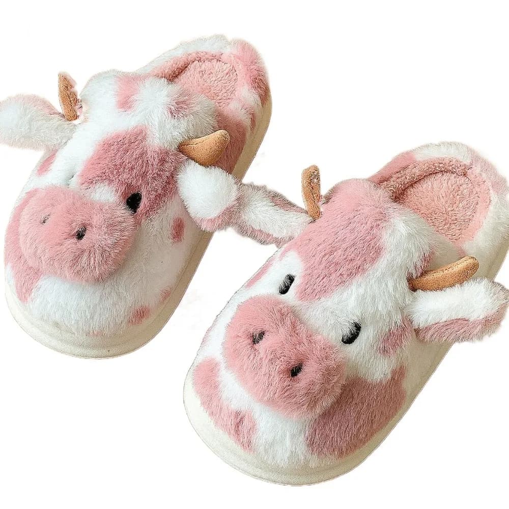 Casual Thick Spotted Cow Slippers Warm Velvet Soft Slippers Fluffy Home Shoes Winter Warm Slippers Women
