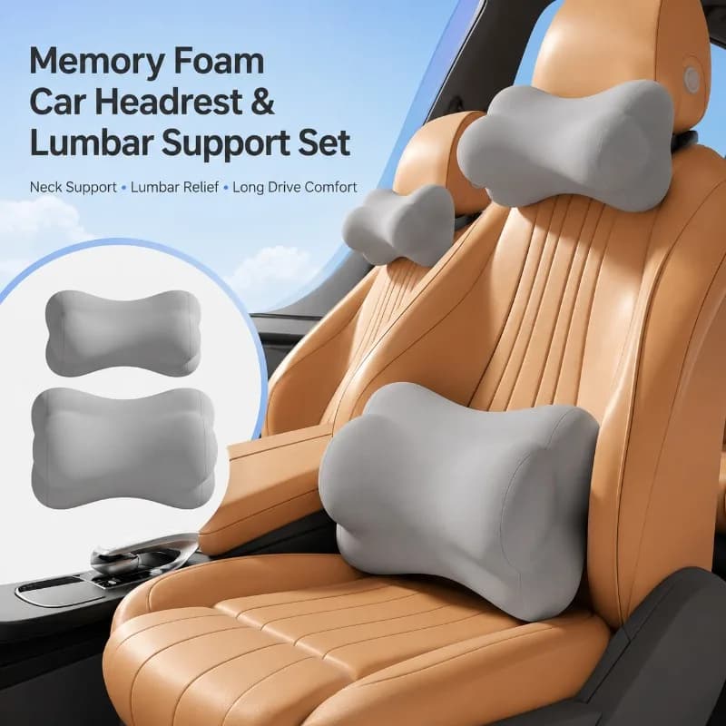 Memory Foam Car Headrest Pillow Lumbar Support Cushion Ergonomic Neck Back Support Auto Seat Long Drive Comfort Removable Cover