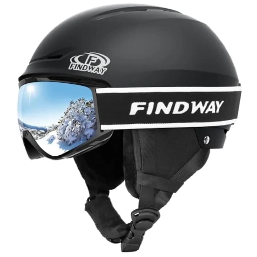Set Casco da Sci, Casco da Snowboard con Occhiali, Guscio in ABS Resistente e Interno in Schiuma EPS Protettiva, Taglia M 55-60cm