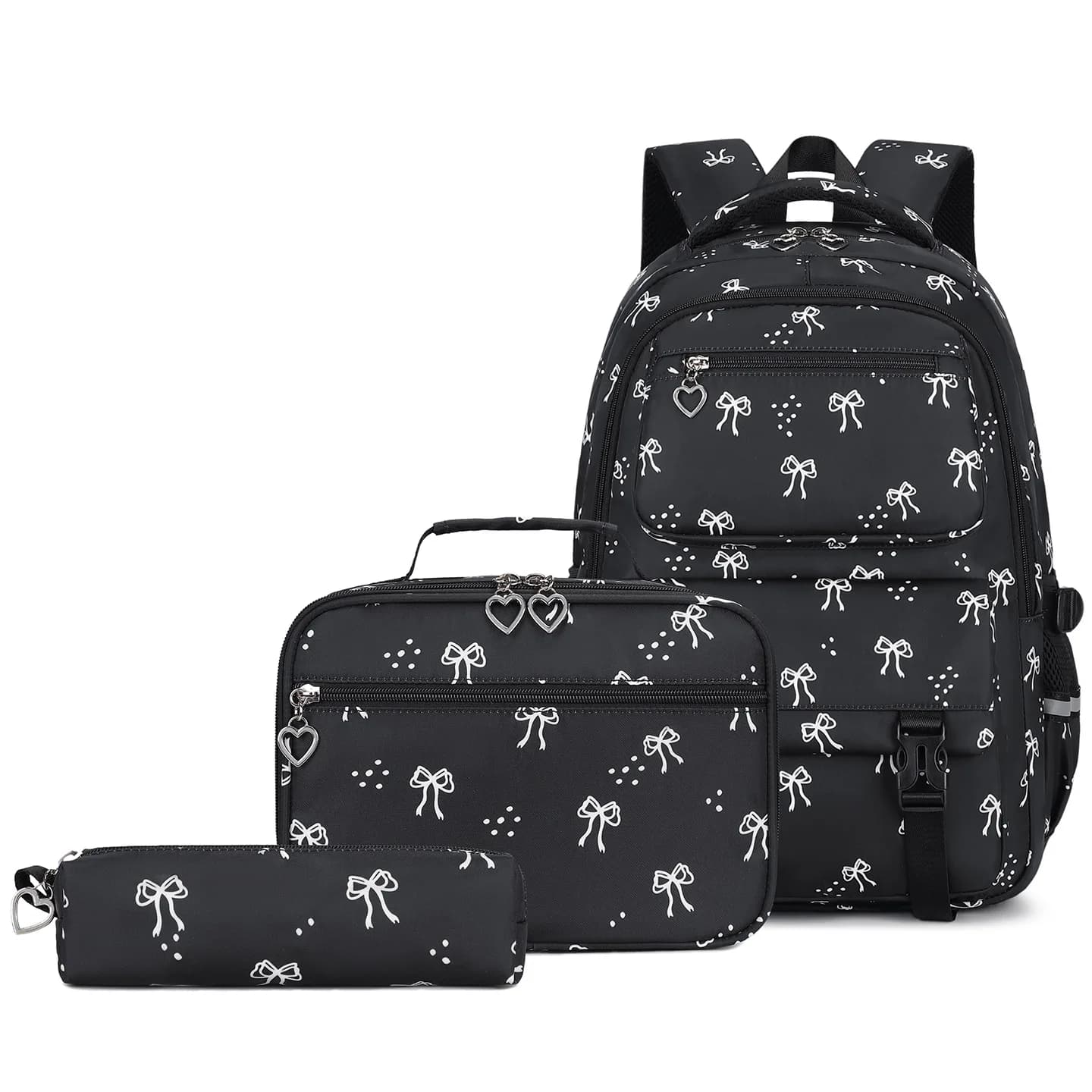 Set di 3 Zaini Moda con Stampa a Fiocco per Donne, Leggeri e Semplici, Borsa Scolastica per Studenti, Zaino da Viaggio con Cinghie Regolabili