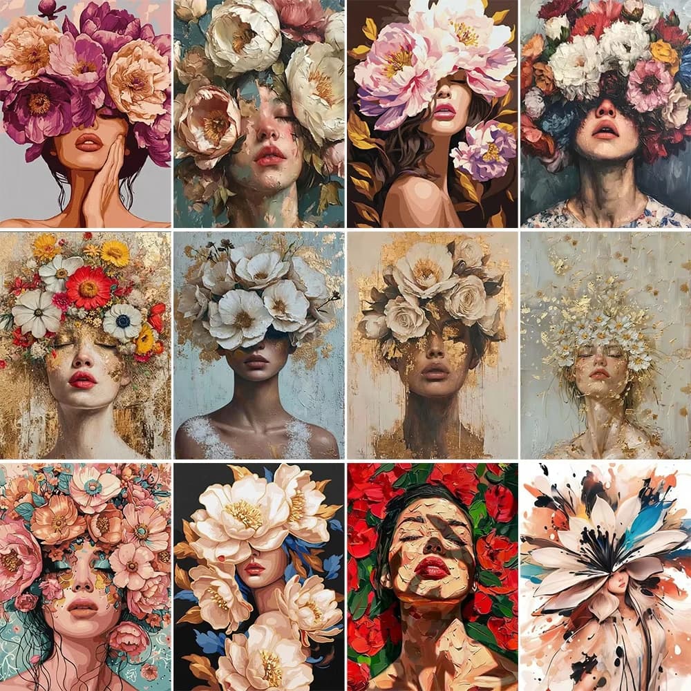 Adults Diy Painting Package Flower Women Art Picture By Numbers on Canvas for Living Room Wall Acrylic Paint By Numbers Kits