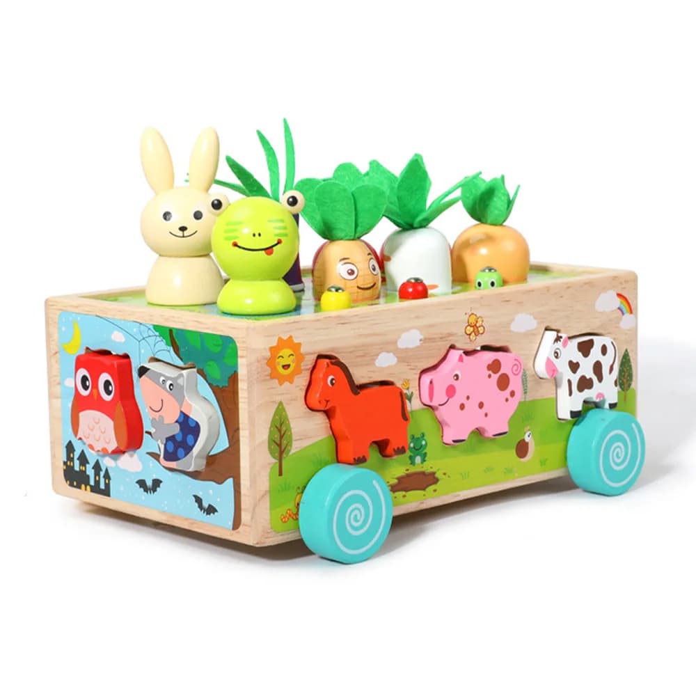 Assortimento di forme in legno abbinamento di giocattoli per bambini numeri geometria animali carrello da gioco Montessori Education Building Blocks giocattoli per bambini