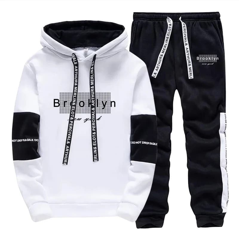 2026 men's suit with print, casual sweatshirt, outdoor sportswear for jogging, single hood sweatshirt and pants, fashionable sportswear