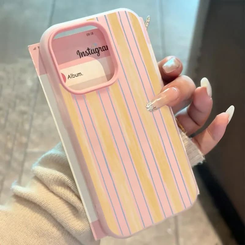 Elegant yellow striped phone case for iPhone 17 16 E 15 14 13 12 11 Pro XR x Max 7 8 Plus 17 Air Minimalist 2 in 1 Back Cover
