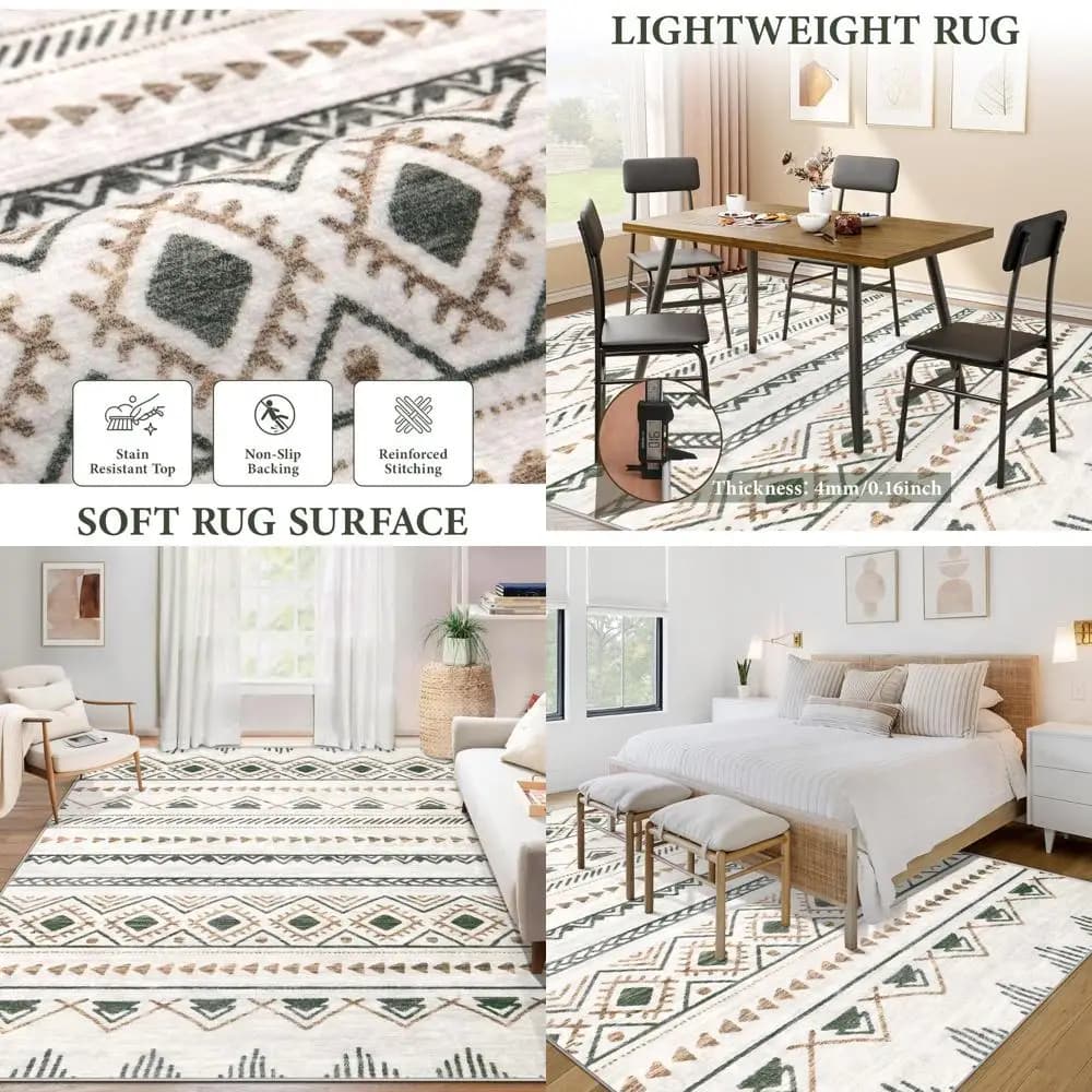 Tappeto Boho Marocchino 6x9 - Grande tappeto geometrico neutro lavabile, stile fattoria moderno pieghevole antiscivolo per soggiorno,