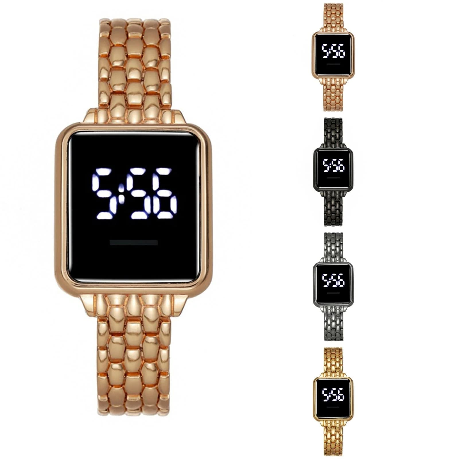 Orologio elettronico di lusso leggero alla moda da donna Orologio da polso con schermo quadrato a LED stile casual Decorazione quotidiana per abbinamenti di abbigliamento femminile