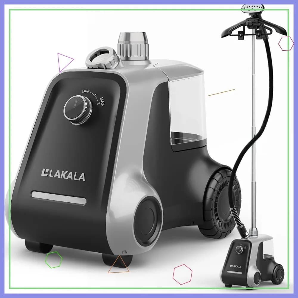 Vaporizzatore per Vestiti, Riscaldamento in 30 Secondi, Serbatoio da 2,5L, con Clip per Pantaloni e Doppio Appendiabiti, Potente Vaporizzatore Portatile da Pavimento
