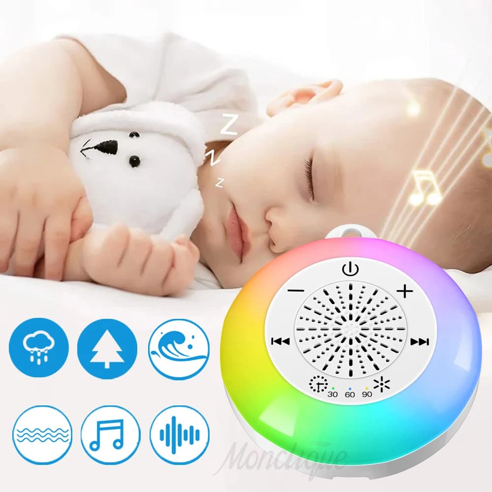 Macchina per il rumore bianco per il sonno del bambino Macchina per il sonno con spegnimento temporizzato ricaricabile tramite USB Lettore di suoni per bambini Lettore di rumore con timer per luce notturna
