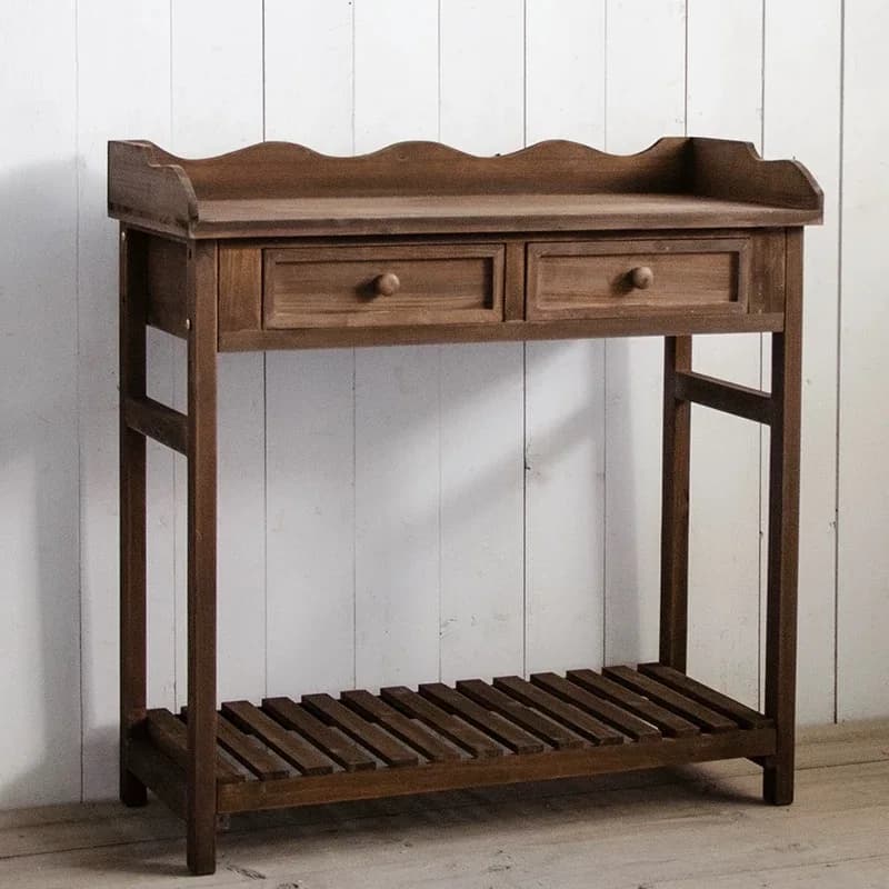 Consolle vintage con 2 cassetti, ripiano a doghe in legno, marrone rustico o bianco, 31,5 L x 32,3 A x 13,4 D pollici