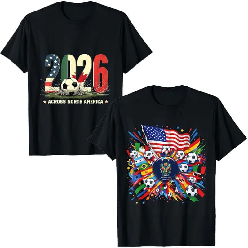 Maglietta Vintage per Tifosi di Calcio 2026 Nord America, T-Shirt USA Canada Messico, Abbigliamento Estivo alla Moda per Fan