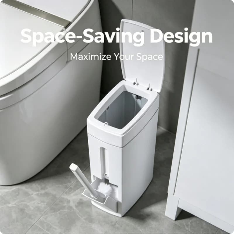 Narrow Design Bathroom Garbage Bin With Toilet Brush Space Saving Covered Trash Can Household Washroom Accessory