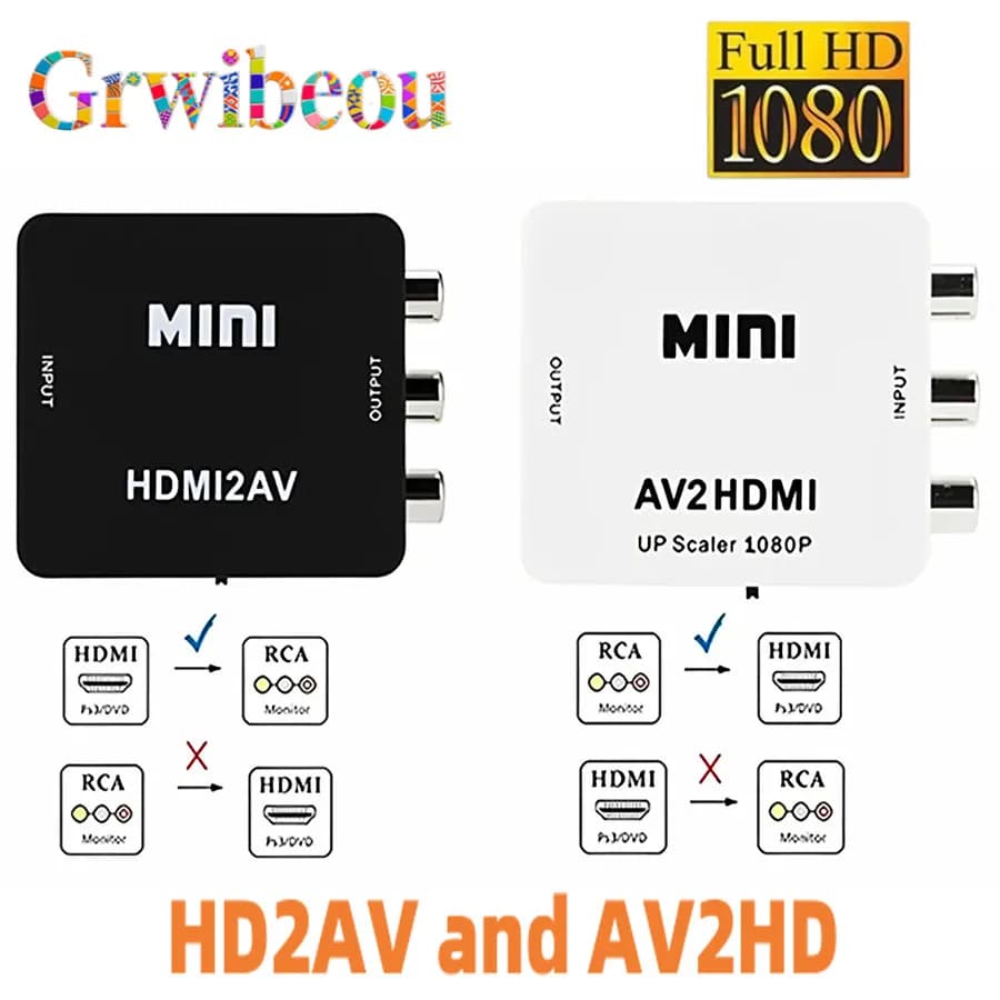 1080P HDMI-compatible with AV Scaler Adapter RCA Composite Video Converter to HDMI compatible CVSB L/R Video Scaler Converter Box