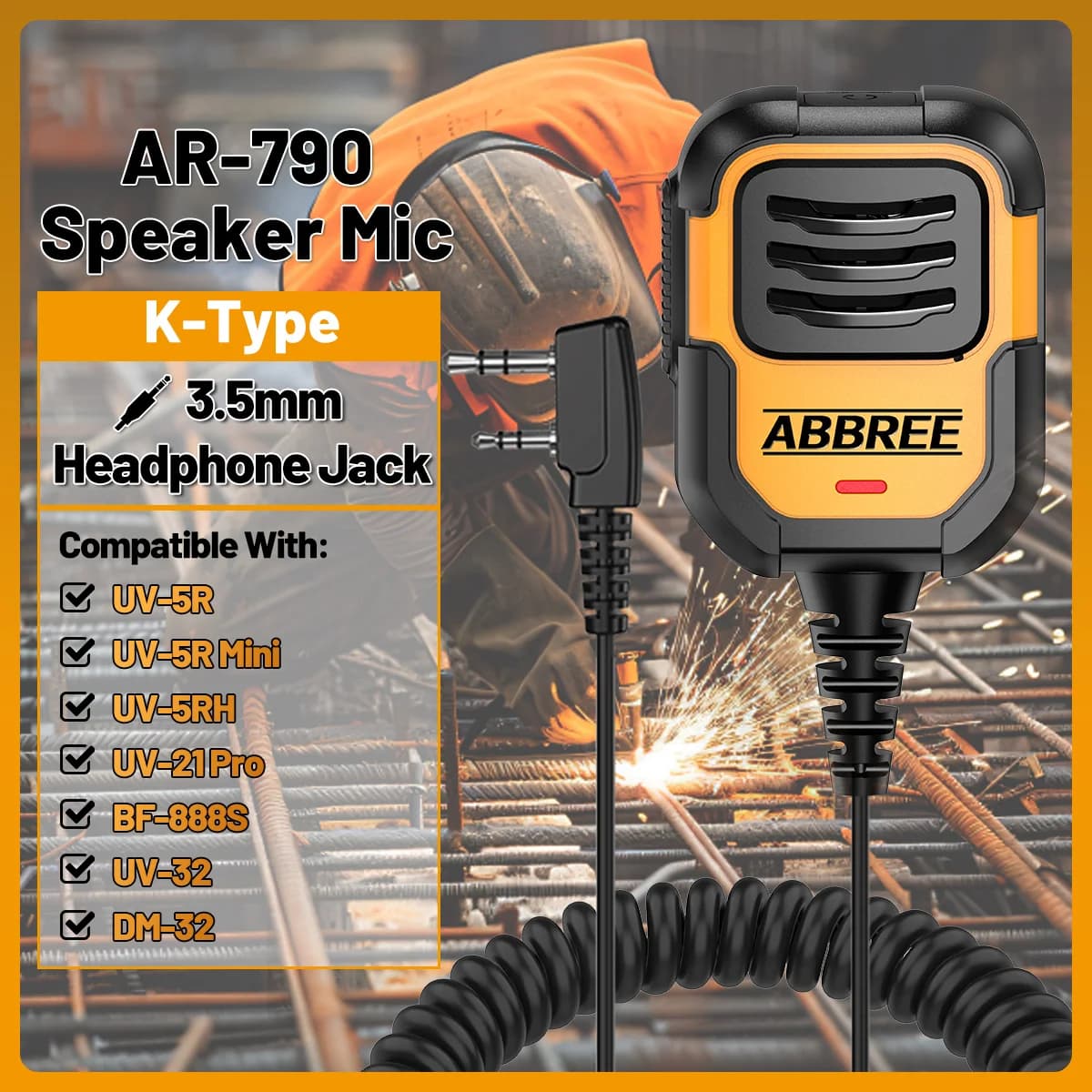 Microfono Altoparlante ABBREE AR-790 per Walkie Talkie Baofeng UV5R UV 5R MINI UV 5RH UV 13 PRO UV 21 PRO UV32 AR 152 PRO Tipo K