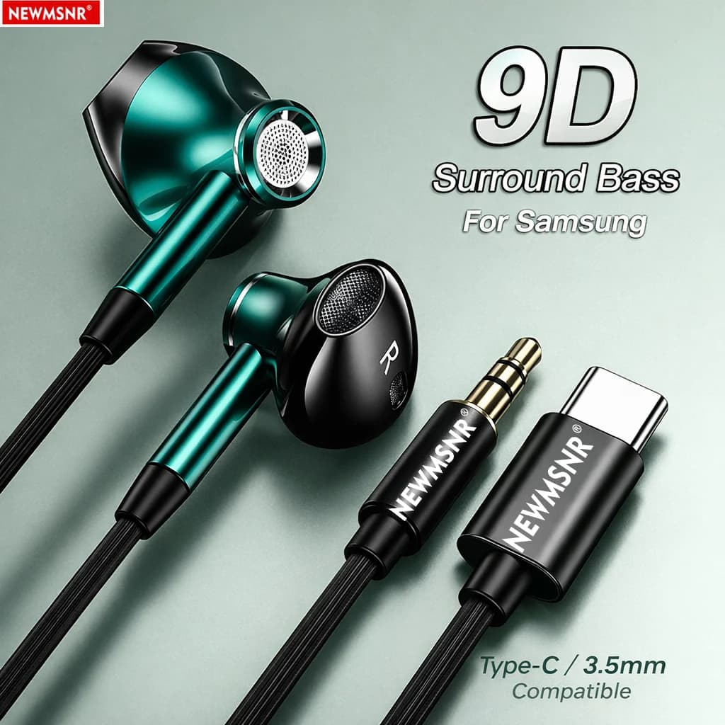 Cuffie con Suono Surround 9D, Tipo C e 3.5mm, Controllo Cablato, Microfono HD, Auricolari In-Ear per iPhone 15/16/17 e Samsung