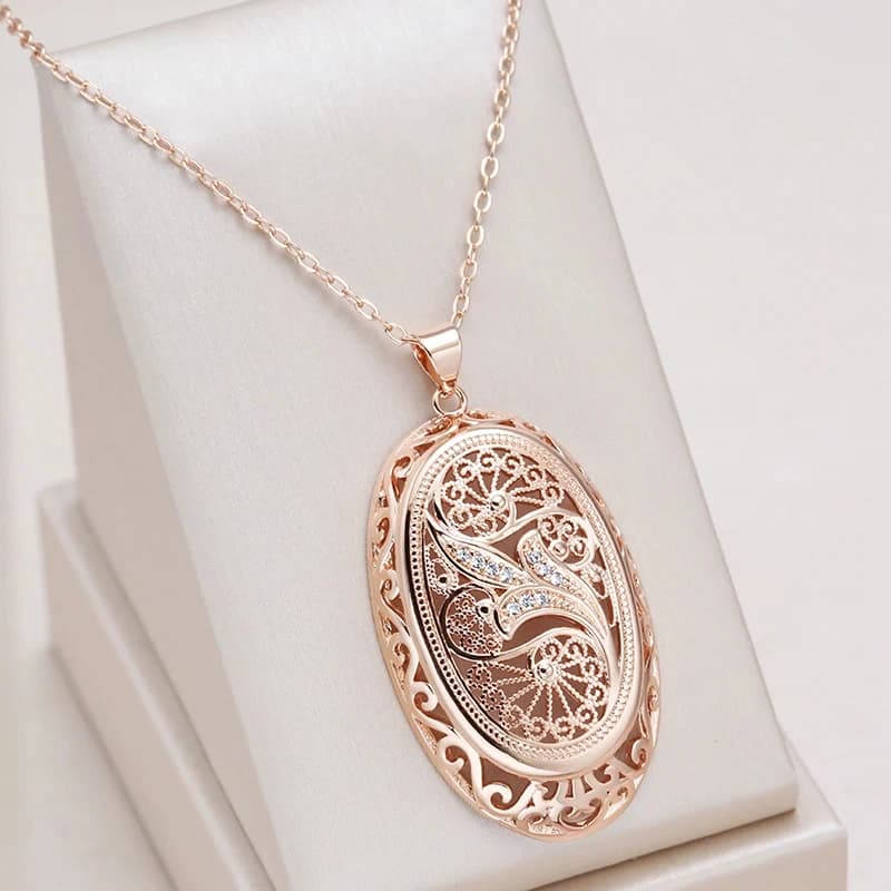 Kinel Hot 585 Collana con ciondolo grande color oro rosa per le donne Moda fiori cavi Accessori con zirconi naturali Gioielli quotidiani