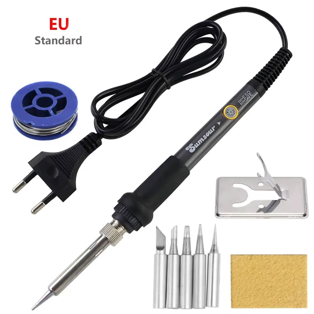 Kit Saldatore Elettrico 220V 60W con Temperatura Regolabile, Pistola per Saldatura con 5 Punte, Strumenti per Saldatura e Riparazione