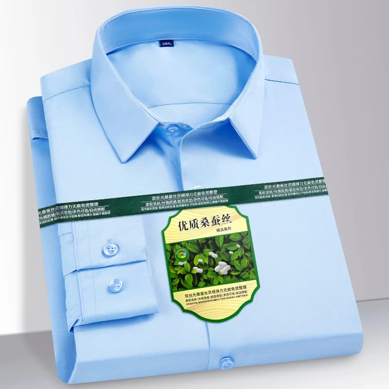 Camicie da uomo New Mulberry silk Spandex senza cuciture non stirante antirughe a righe setose Business Casual camicia a maniche lunghe abbigliamento