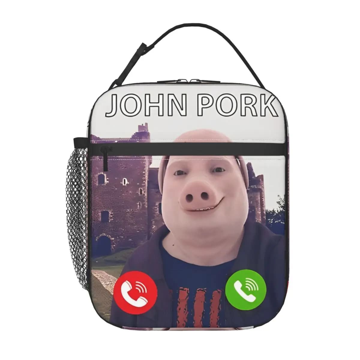 John Pork sta chiamando divertenti meme borse per il pranzo isolate termicamente per picnic borsa per alimenti portatile contenitori per il pranzo con dispositivo di raffreddamento termico