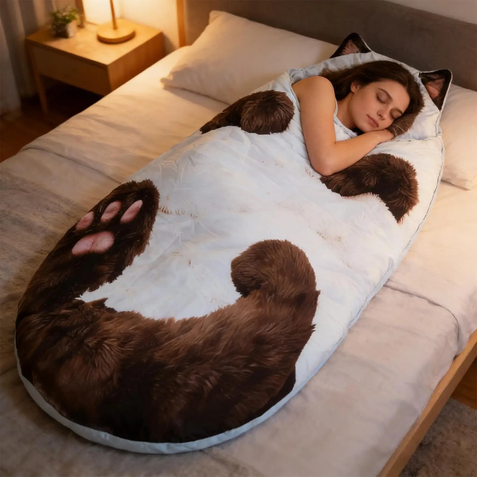 Hot and washable adult sleeping bags, cat-shaped, plush, for camping, travel, overnatoi, relaxation at home and on the floor