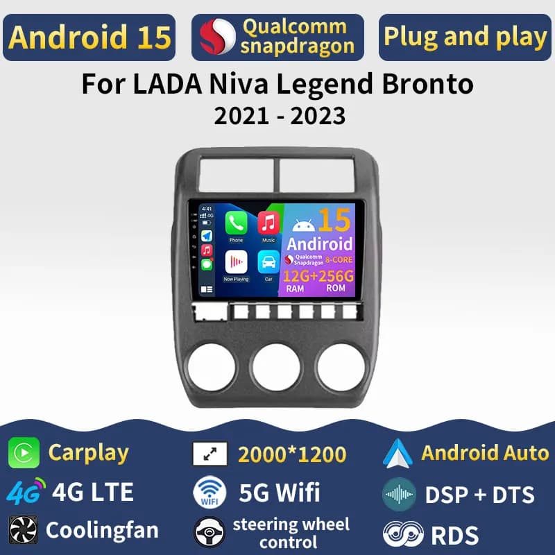 Autoradio Android 15 con Carplay Wireless per LADA Niva Legend Bronto 2021 - 2023, Navigazione DSP 4G GPS, Lettore Multimediale Video