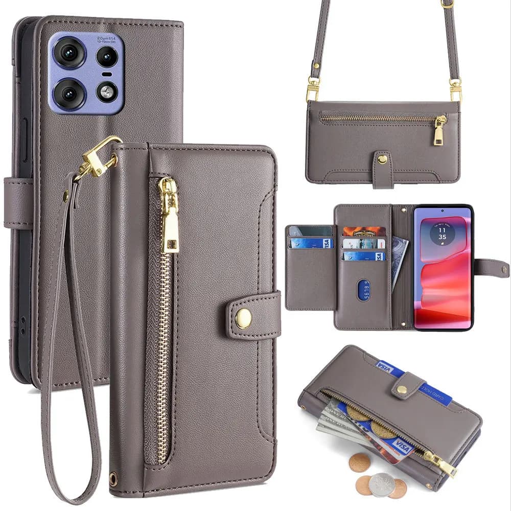 Custodia a Libro con Cerniera e Tracolla in Pelle per Redmi Note 15 Pro Plus 14S 14 4G 164mm 13 13R, con 5 Scomparti per Carte e Laccetto