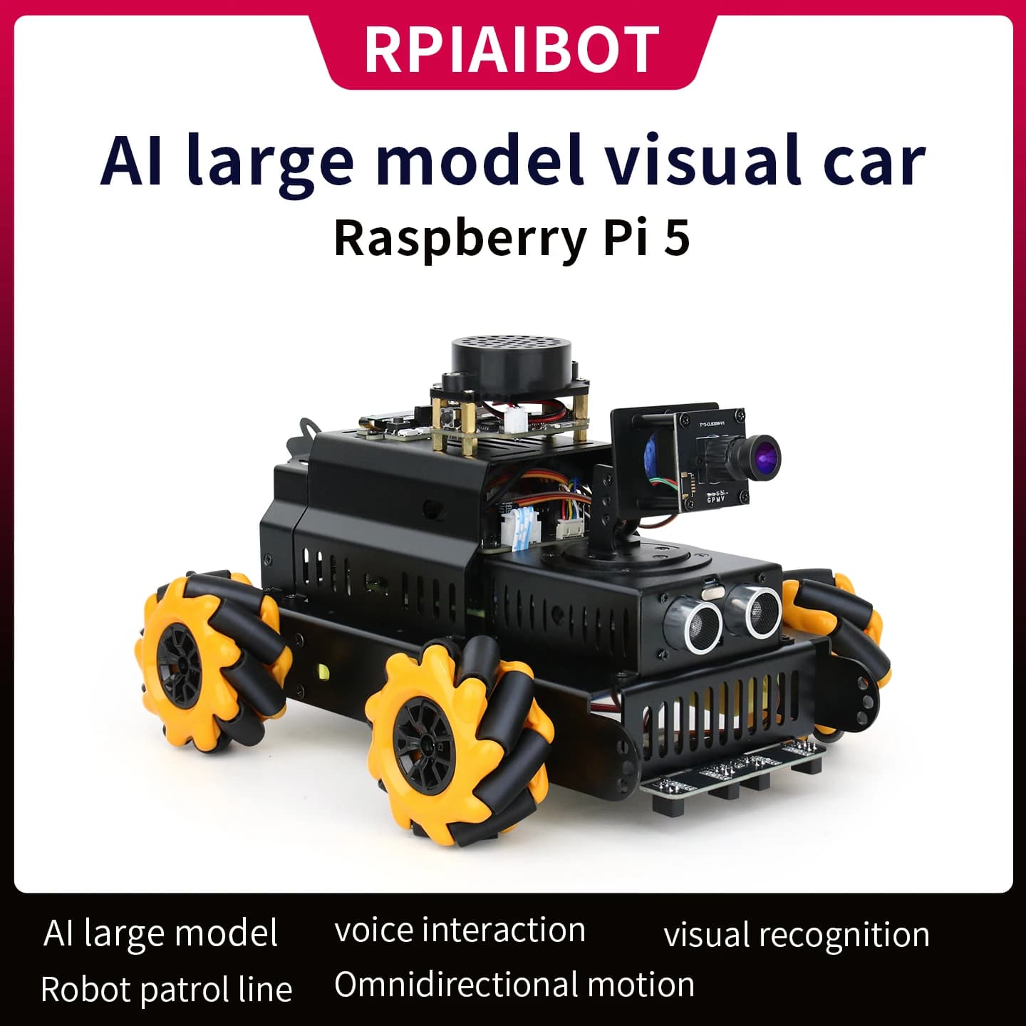 Raspberry Pi 5 Auto Intelligente con Visione AI, Robot con Ruote Omnidirezionali e Riconoscimento Vocale AI, Intelligenza Incarnata