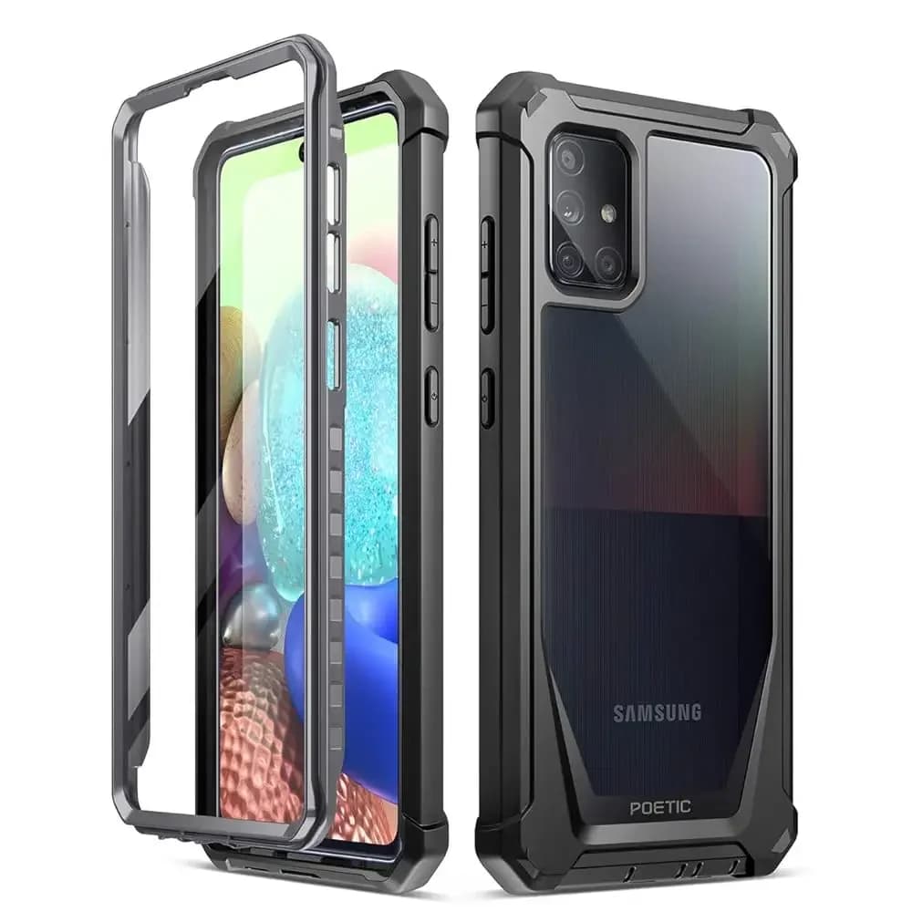 Custodia Guardian Series per Samsung Galaxy A71 5G - Bumper Ibrido Antiurto a Corpo Intero, Protezione Schermo Integrata, Nero/Trasparente