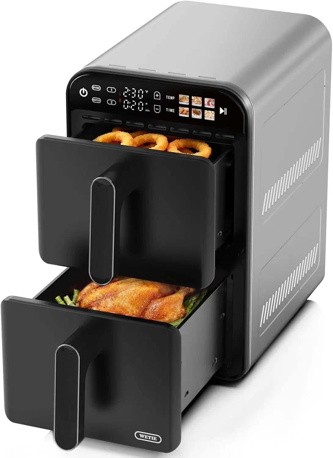 Friggitrice ad Aria [Aggiornata], Friggitrice ad Aria a Doppio Cestello, Friggitrice ad Aria Doppia da 11.6QT con 2 Griglie Impilabili, Formato Famiglia Grande, Touchscreen