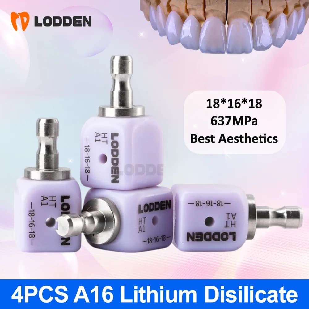 Blocco ceramico in vetro dentale A16 da 4 pezzi con fori di posizionamento Blocco disilicato di litio preformato Sistema CEREC Sirona CAD/CAM