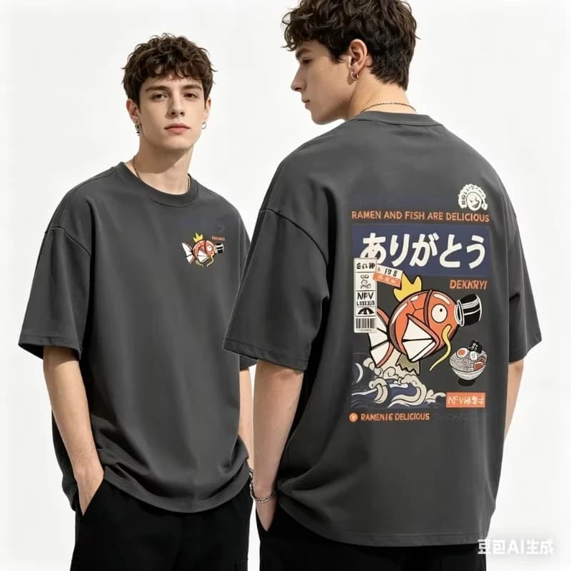 T-shirt Estiva 2026 con Stampa Anime Magikarp, Nuova Maglietta Harajuku Oversize per Uomo e Donna, Top Casual per Genitori e Figli, Streetwear