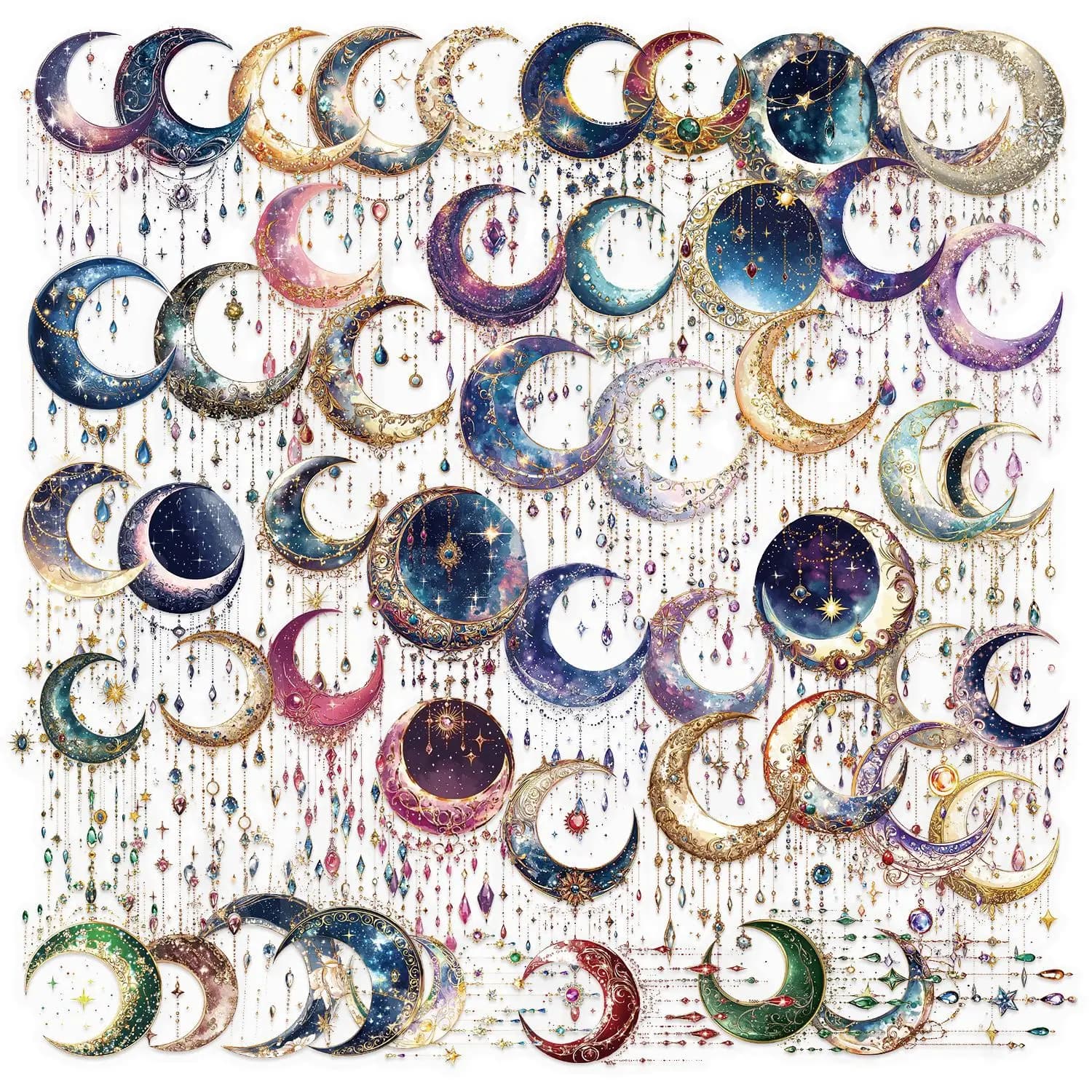 Confezione da 50 adesivi trasparenti in PET per cartoni animati Dream Moon/retrò/cartoon Magic Beauty, agenda impermeabile per quaderni decorativi per chitarra