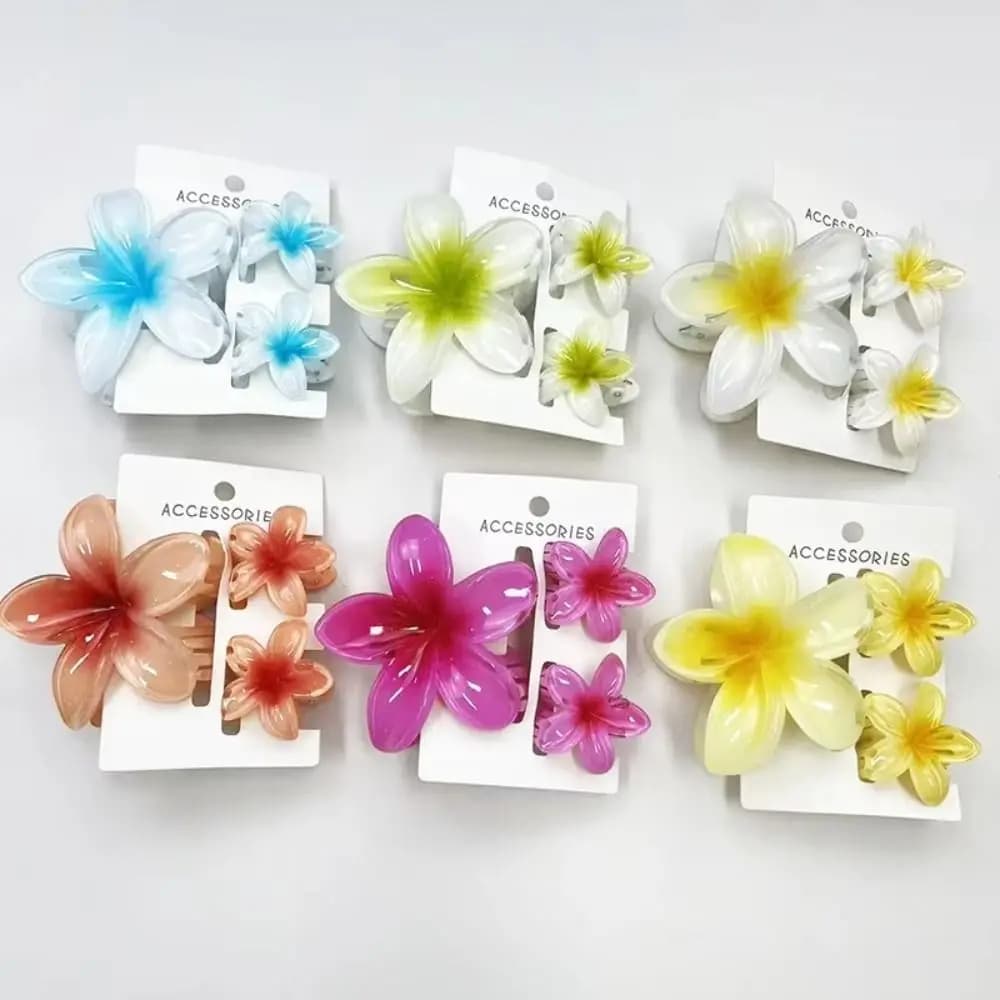 3Pcs/Set New Gradient Hair Claws Plumeria Flower Acrylic Hair Clips Clamp Sweet Flower Hawaiian Flower Hair Clip Beach